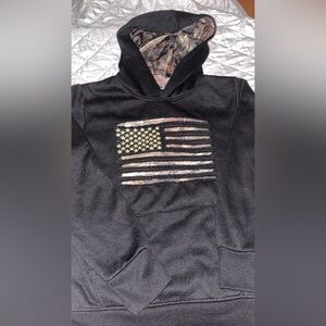 Mossy Oak Boy’s Black Hoodie with Camouflage American Flag